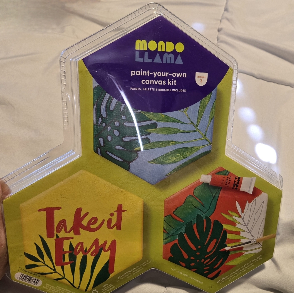 New 3 ct Paint your own hexagon canvas kit- Mondo Llama